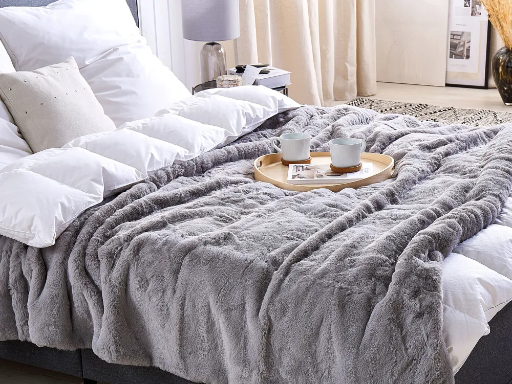 Tekstiilit<Beliani Torkkupeitto Kangas Vaaleanharmaa 200 X 220 Cm Chaab