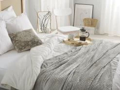 New Beliani Torkkupeitto Kangas Vaaleanharmaa 200 X 220 Cm Samur