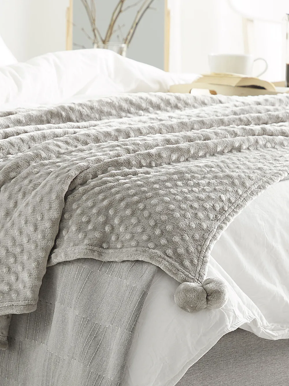 New Beliani Torkkupeitto Kangas Vaaleanharmaa 200 X 220 Cm Samur