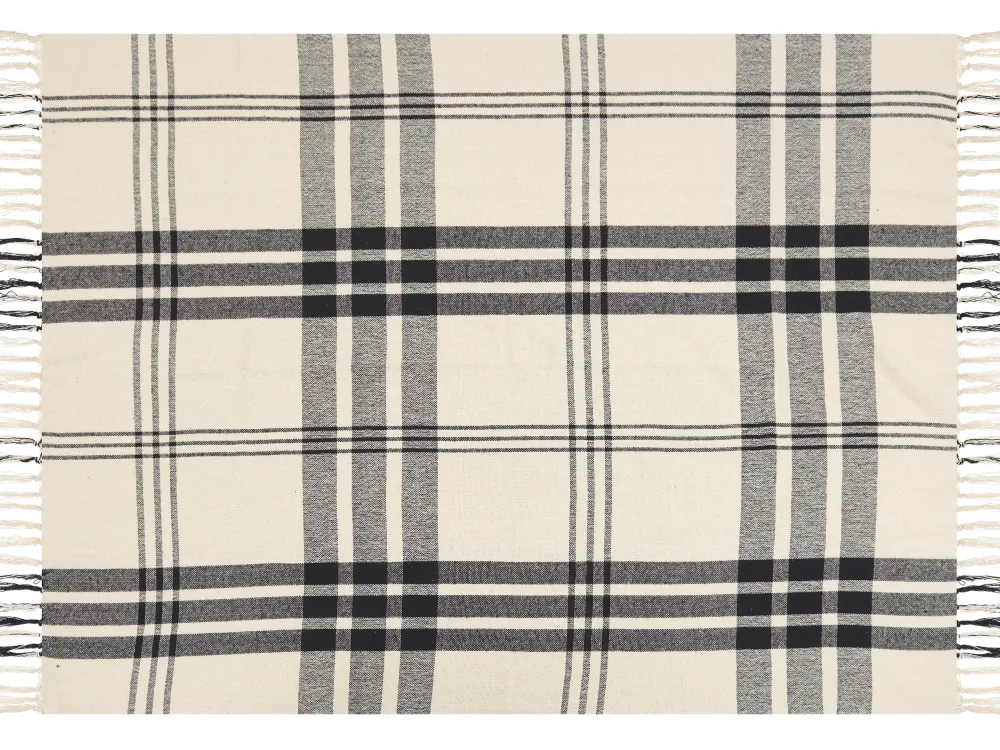 Cheap Beliani Torkkupeitto Puuvilla Luonnonvalkoinen/Musta 130 X 170 Cm Yuvali
