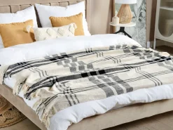 Cheap Beliani Torkkupeitto Puuvilla Luonnonvalkoinen/Musta 130 X 170 Cm Yuvali