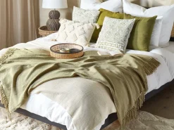 Tekstiilit<Beliani Torkkupeitto Puuvilla Oliivinvihrea 125 X 150 Cm Yarsa