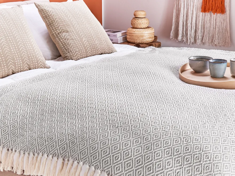 New Beliani Torkkupeitto Puuvilla Pastellipinkki/Vaalea Beige 125 X 150 Cm Mityal