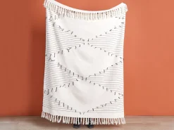 Shop Beliani Torkkupeitto Puuvilla Vaalea Beige/Musta 130 X 170 Cm Uluyol