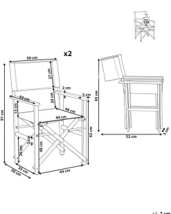 Ulkokalusteet<Beliani Tumma Akaasiapuinen Puutarhatuoli Luonnonvalkoisella Kankaalla 2 Kpl Cine