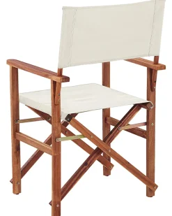 Ulkokalusteet<Beliani Tumma Akaasiapuinen Puutarhatuoli Luonnonvalkoisella Kankaalla 2 Kpl Cine