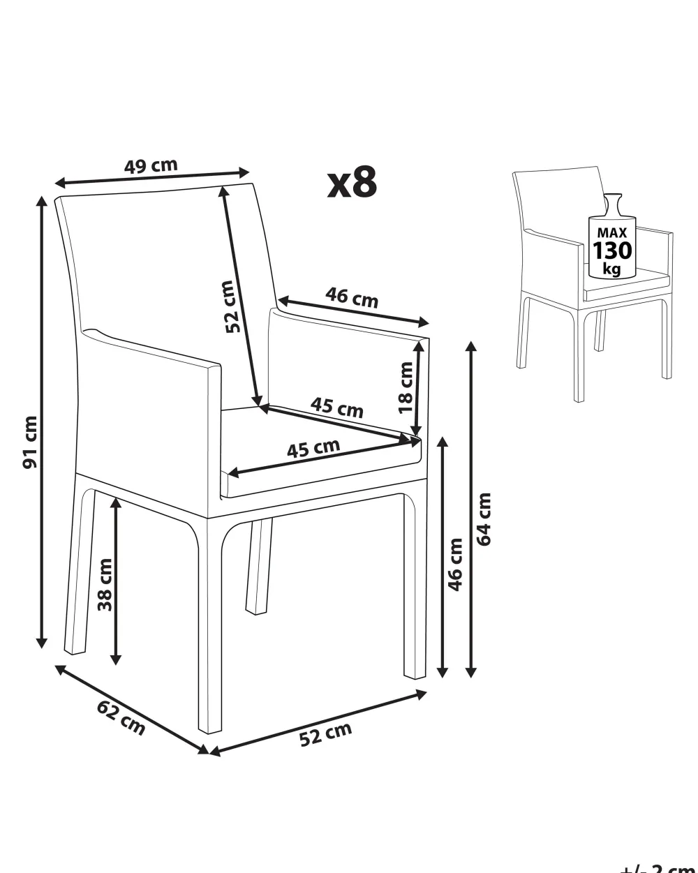 Ulkokalusteet<Beliani Tummanharmaa Alumiininen Puutarhatuoli 8 Kpl Bacoli