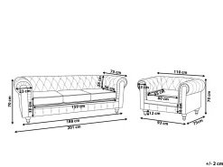 Sohvat<Beliani Tummanpunainen Samettiverhoiltu Sohvaryhma Chesterfield