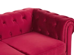 Sohvat<Beliani Tummanpunainen Samettiverhoiltu Sohvaryhma Chesterfield