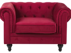 Sohvat<Beliani Tummanpunainen Samettiverhoiltu Sohvaryhma Chesterfield