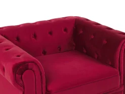 Sohvat<Beliani Tummanpunainen Samettiverhoiltu Sohvaryhma Chesterfield