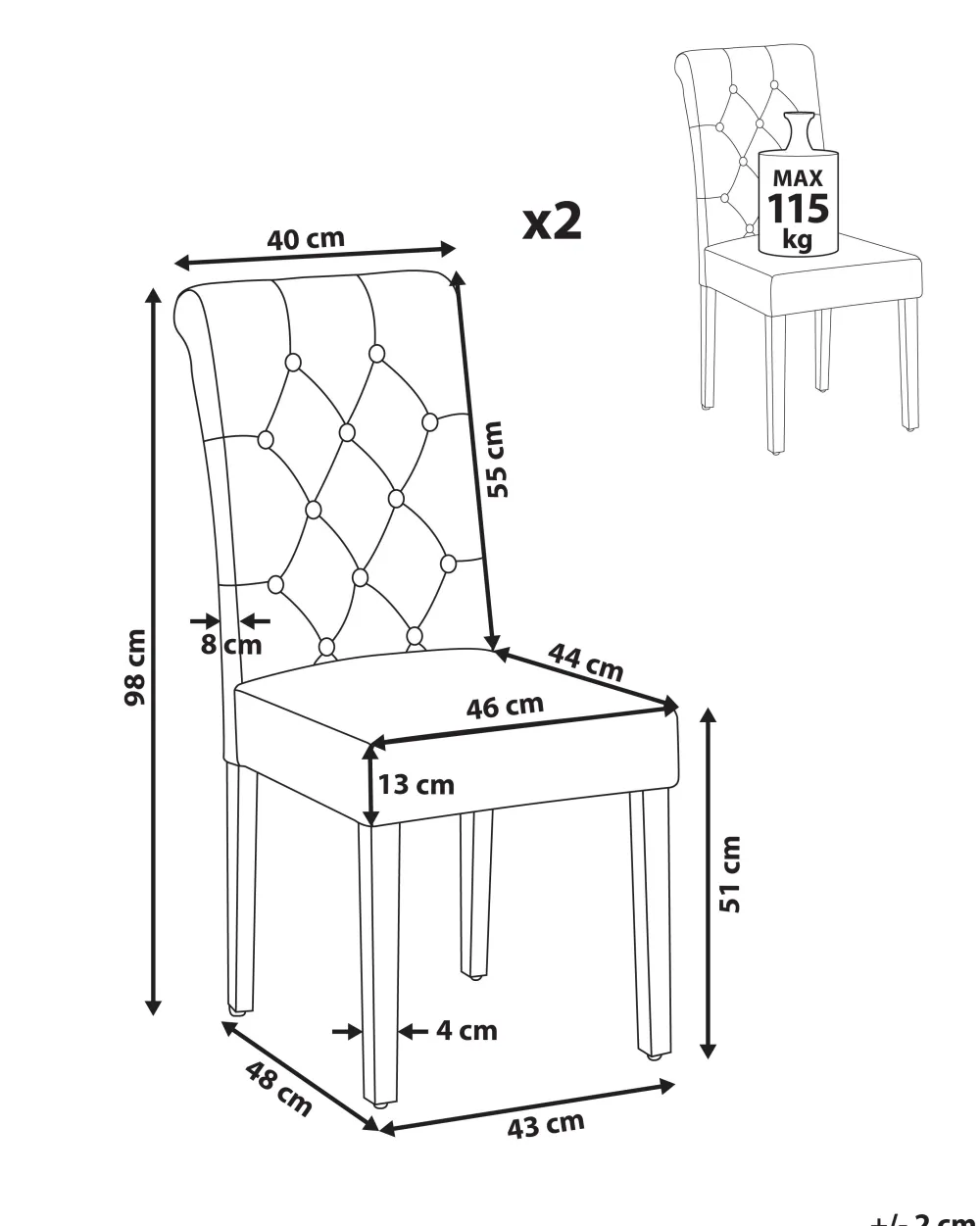 Tuolit<Beliani Tuoli Kangas Kermanvalkoinen 2 Kpl Velva