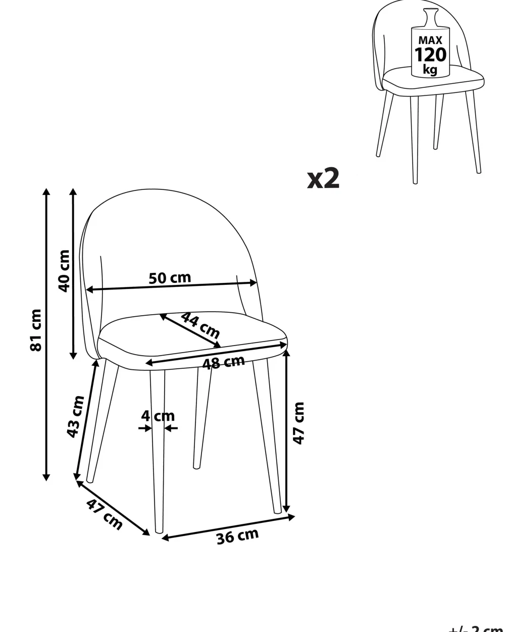 Shop Beliani Tuoli Sametti Harmaa 2 Kpl Visalia