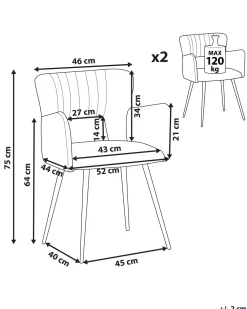 New Beliani Tuoli Sametti Tummanpunainen 2 Kpl Sanilac