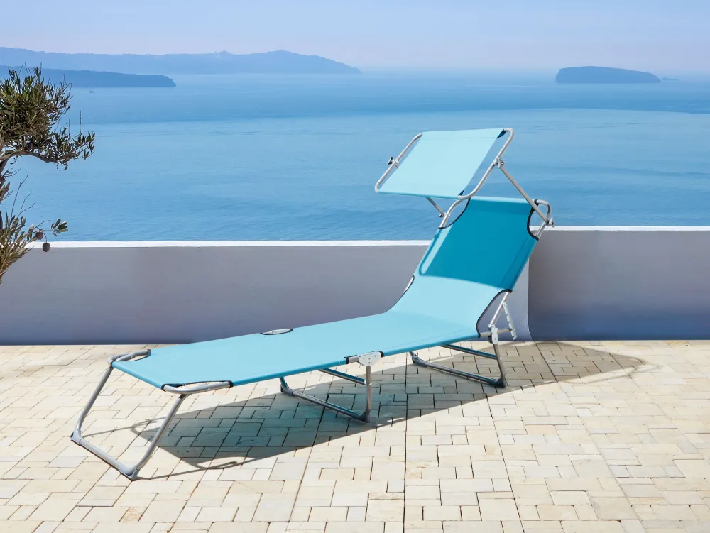 Ulkokalusteet<Beliani Turkoosi Teraksinen Aurinkotuoli Katoksella Foligno