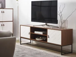 Säilytys<Beliani Tv-Taso 2 Kaappia 2 Hyllya Tumma Puu/Valkoinen Nueva