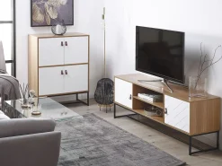 Säilytys<Beliani Tv-Taso 2 Kaappia 2 Hyllya Vaalea Puu/Valkoinen Nueva