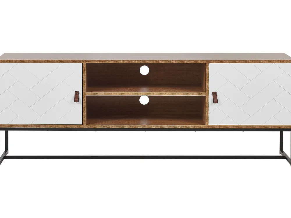 Säilytys<Beliani Tv-Taso 2 Kaappia 2 Hyllya Vaalea Puu/Valkoinen Nueva