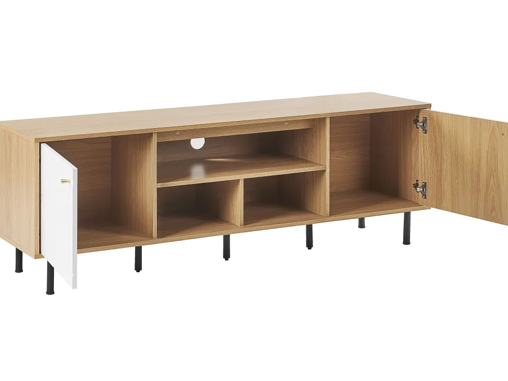 Store Beliani Tv-Taso 2 Kaappia 3 Hyllya Vaalea Puu/Valkoinen Palmer