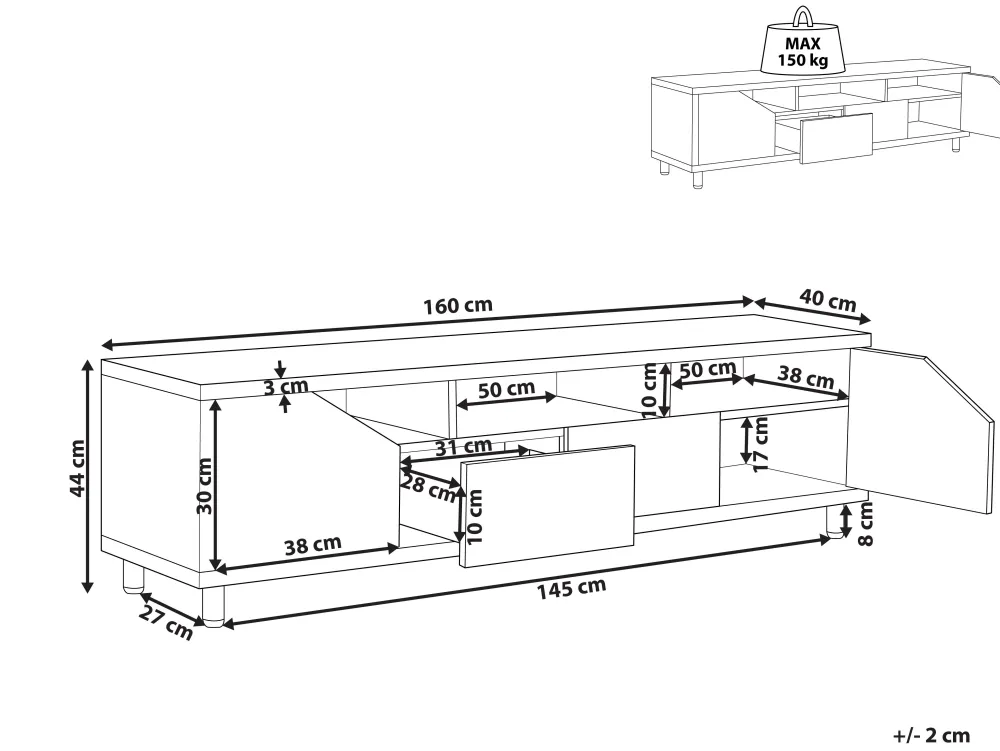 Säilytys<Beliani Tv-Taso 2 Kaappia 2 Laatikkoa Valkoinen/Vaalea Puu Cinci