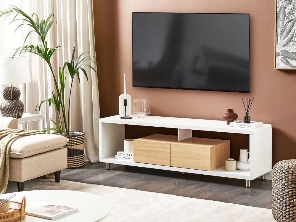 Fashion Beliani Tv-Taso 2 Laatikkoa 2 Hyllya Valkoinen/Vaalea Puu Knox