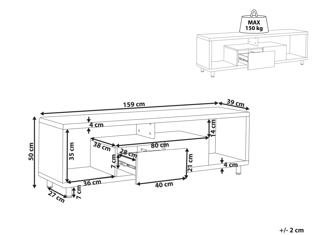Fashion Beliani Tv-Taso 2 Laatikkoa 2 Hyllya Valkoinen/Vaalea Puu Knox