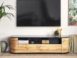 Sale Beliani Tv-Taso 2 Laatikkoa 2 Kaappia Vaalea Puu/Musta Jerome