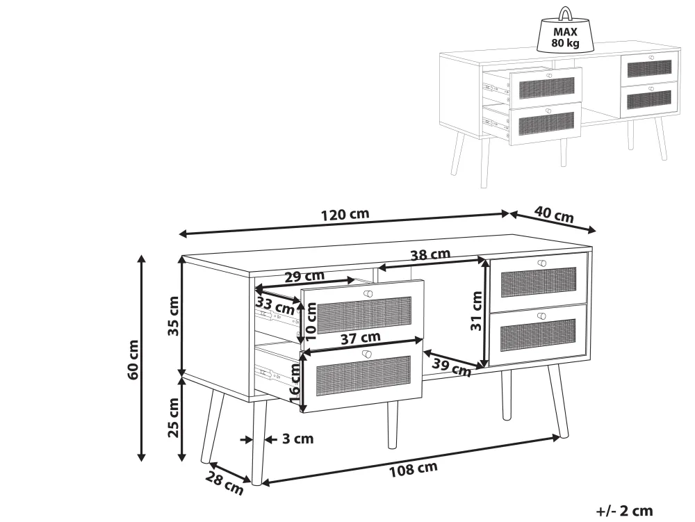 Säilytys<Beliani Tv-Taso 4 Laatikkoa Hylly Vaalea Puu Perote