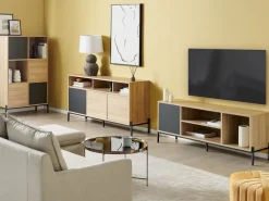 Säilytys<Beliani Tv-Taso Kaappi 3 Hyllya Vaalea Puu/Harmaa Moines