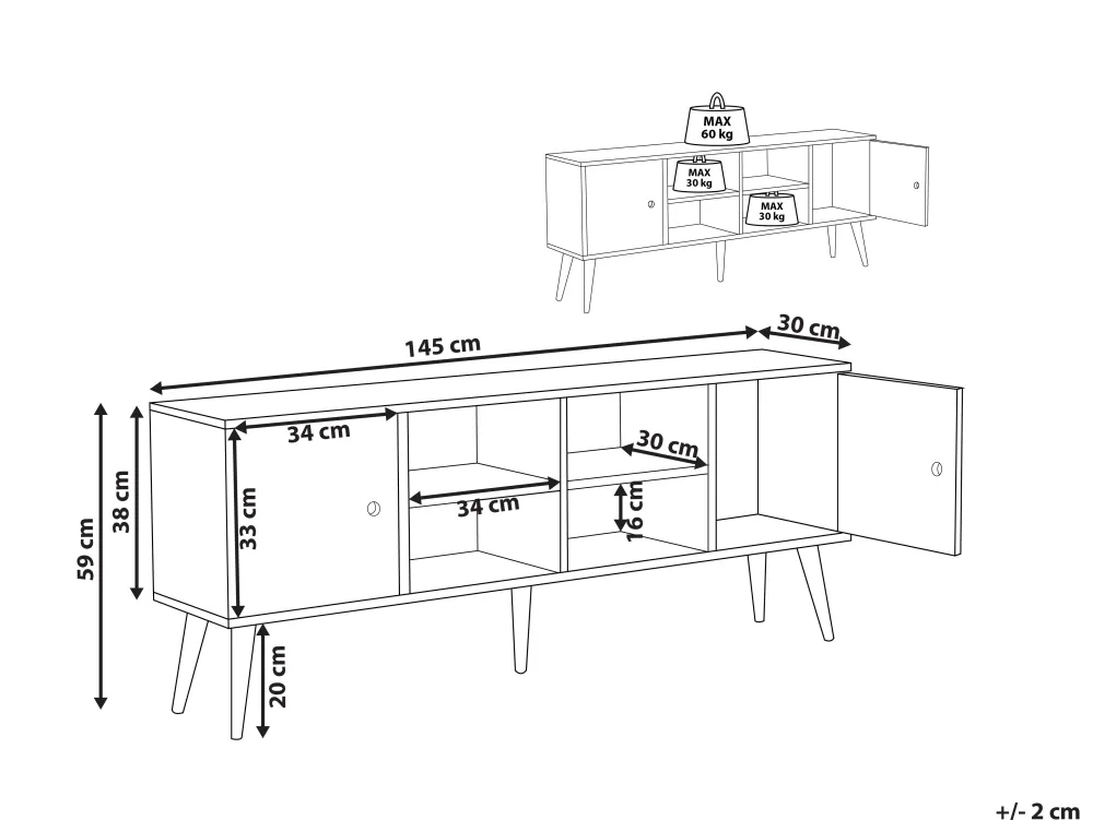 Best Beliani Tv-Taso Kumipuu 2 Kaappia 4 Hyllya Vaalea Puu Chandler