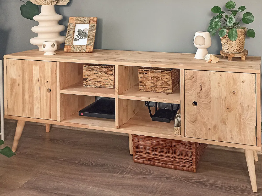 Best Beliani Tv-Taso Kumipuu 2 Kaappia 4 Hyllya Vaalea Puu Chandler