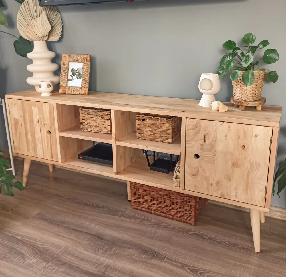 Best Beliani Tv-Taso Kumipuu 2 Kaappia 4 Hyllya Vaalea Puu Chandler