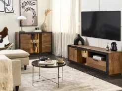 Cheap Beliani Tv-Taso Led-Valo Kaappi Laatikko Vaalea Puu/Musta Marana