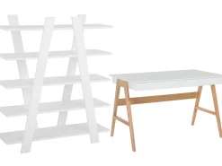 Säilytys<Beliani Tyohuonesetti 2 Osaa Valkoinen/Vaalea Puu Escalante/Sheslay