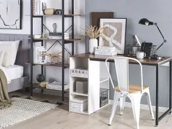 Sale Beliani Tyopoyta 5 Hyllya Tumma Puu/Valkoinen 120 X 60 Cm Dese