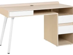 Cheap Beliani Tyopoyta 3 Laatikkoa 3 Hyllya Vaalea Puu/Valkoinen 130 X 60 Cm Caracas