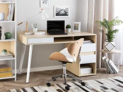 Cheap Beliani Tyopoyta 3 Laatikkoa 3 Hyllya Vaalea Puu/Valkoinen 130 X 60 Cm Caracas