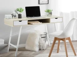 Lastenhuone<Beliani Tyopoyta 2 Laatikkoa Hylly Vaalea Puu/Valkoinen 120 X 48 Cm Clarita