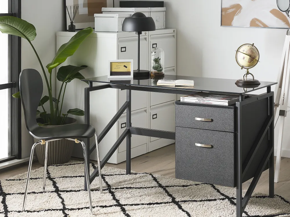 Online Beliani Tyopoyta 2 Laatikkoa Musta 117 X 57 Cm Moriton