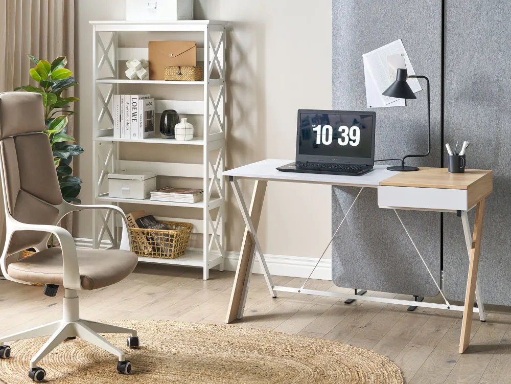 Best Sale Beliani Tyopoyta Laatikko Vaalea Puu/Valkoinen 120 X 60 Cm Hamden