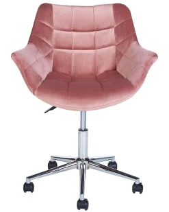 Tuolit<Beliani Tyotuoli Sametti Vaaleanpunainen Labelle