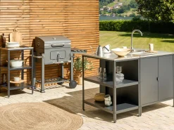 Ulkokalusteet<Beliani Ulkokeittion Saareke Teras 2 Hyllya Musta 80 X 50 Cm Vilama