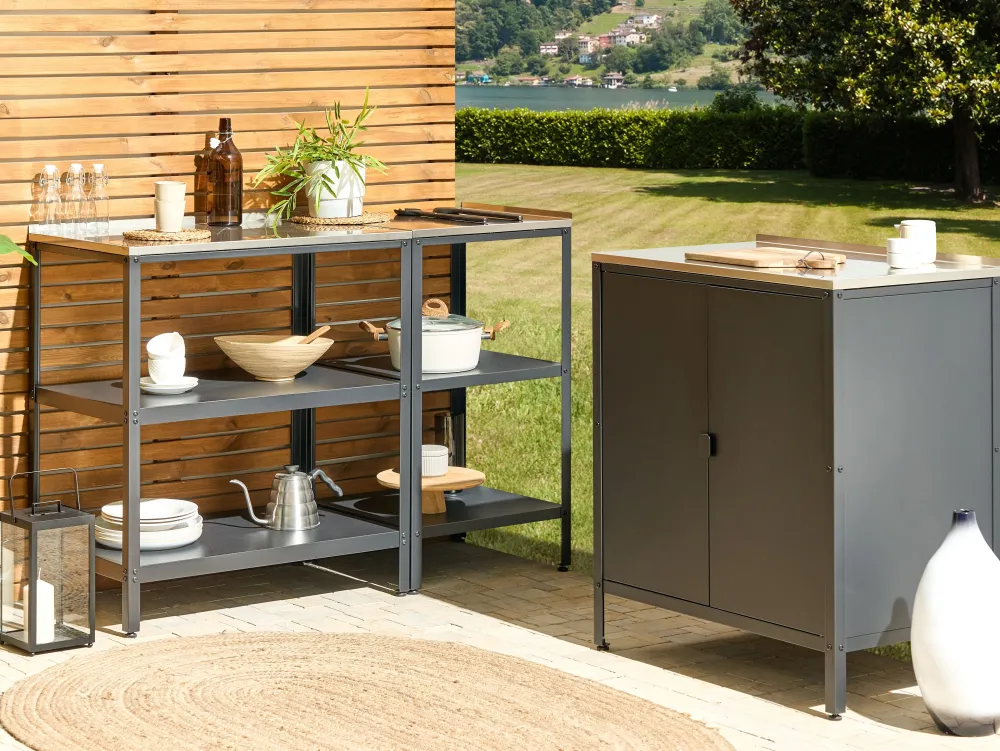 Ulkokalusteet<Beliani Ulkokeittion Saareke Teras 2 Hyllya Musta 80 X 50 Cm Vilama