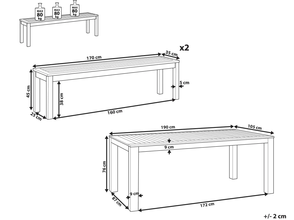 Best Beliani Ulkoruokailuryhma Puinen Vaaleanruskea Monsano