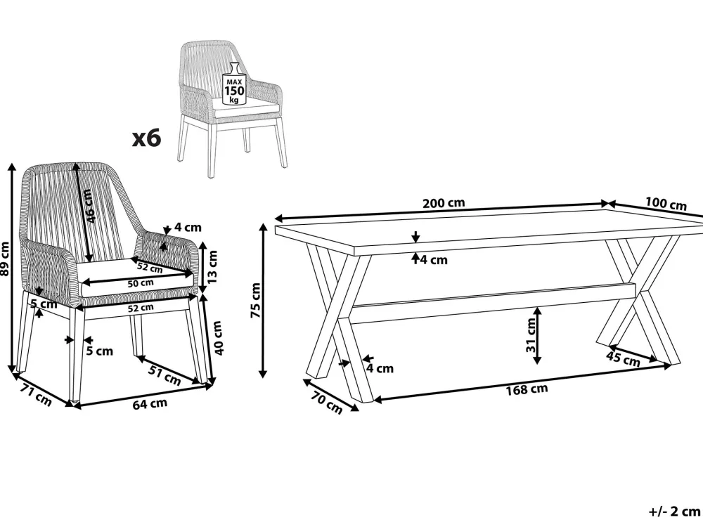 Ulkokalusteet<Beliani Ulkoruokaryhma 6-Isttuttava Valkobeige Olbia