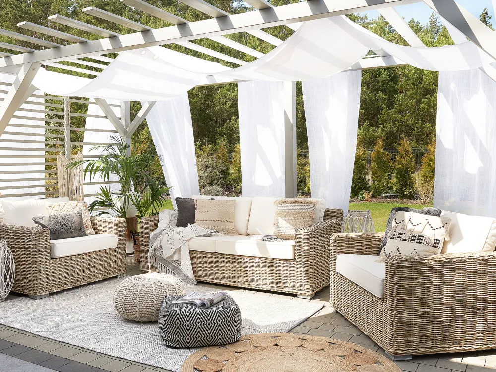 Ulkokalusteet<Beliani Ulkosohvasetti Rottinkinen Vaalea Ardea