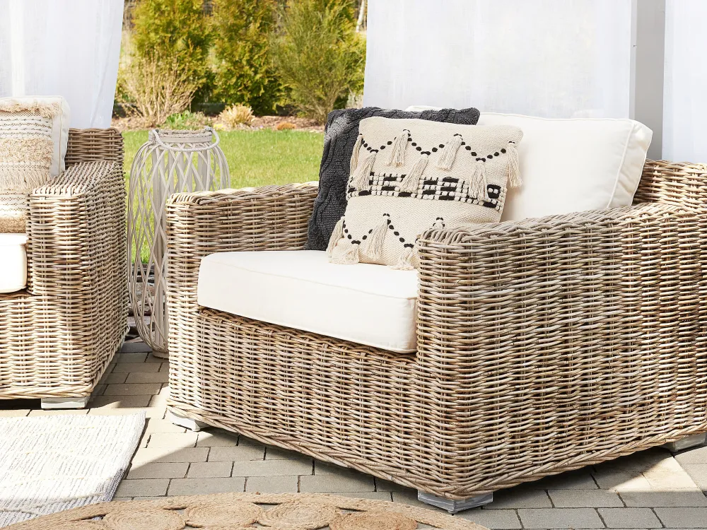 Ulkokalusteet<Beliani Ulkosohvasetti Rottinkinen Vaalea Ardea