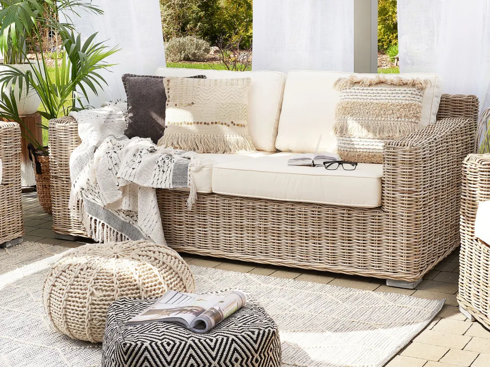 Ulkokalusteet<Beliani Ulkosohvasetti Rottinkinen Vaalea Ardea