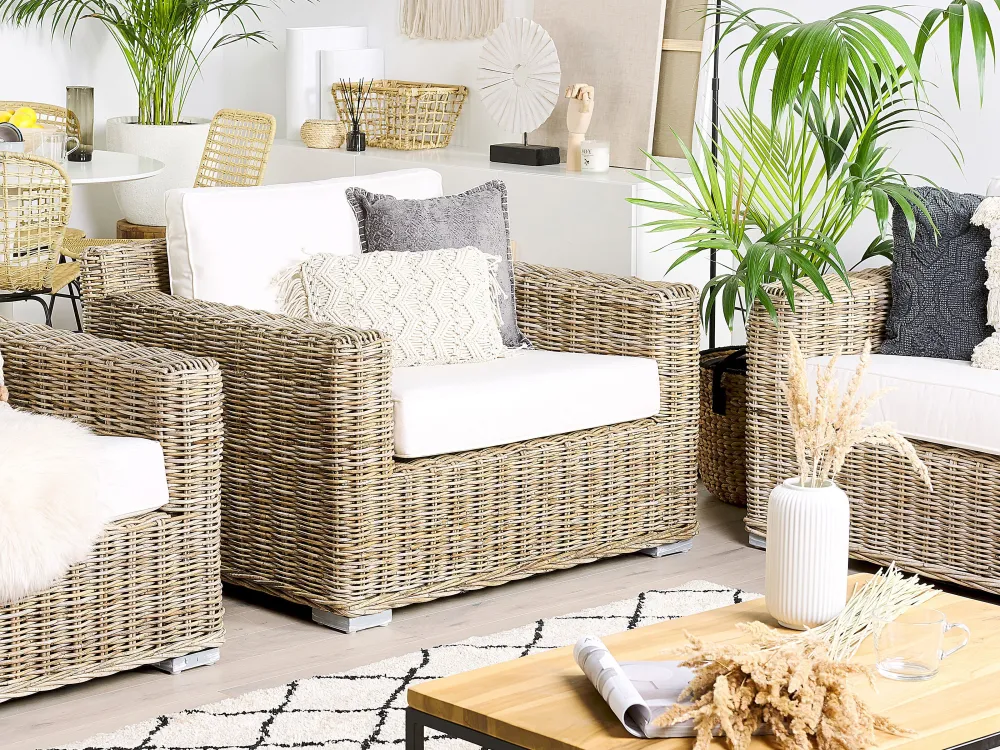 Ulkokalusteet<Beliani Ulkosohvasetti Rottinkinen Vaalea Ardea