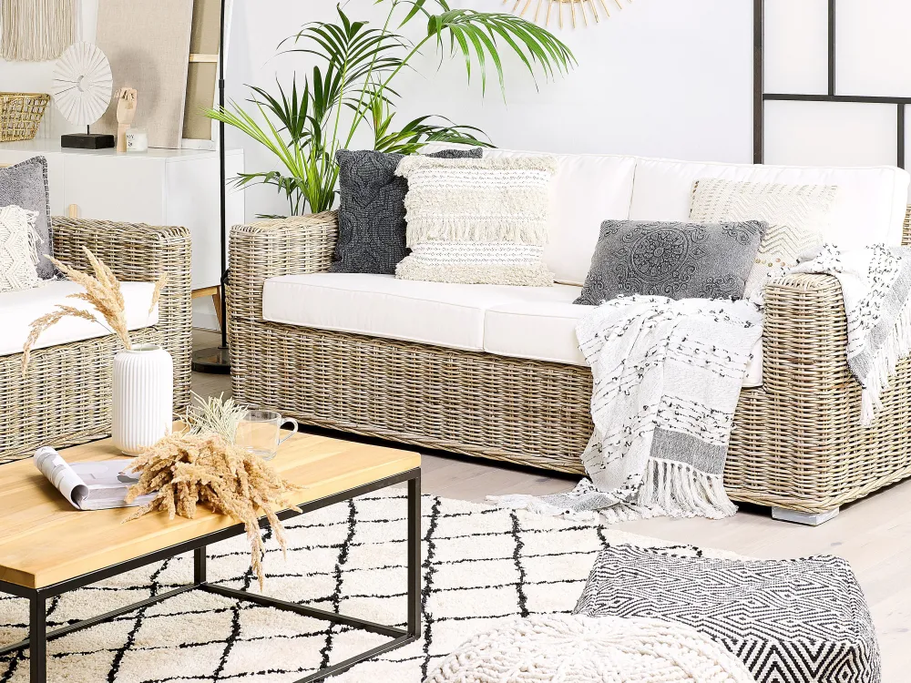 Ulkokalusteet<Beliani Ulkosohvasetti Rottinkinen Vaalea Ardea